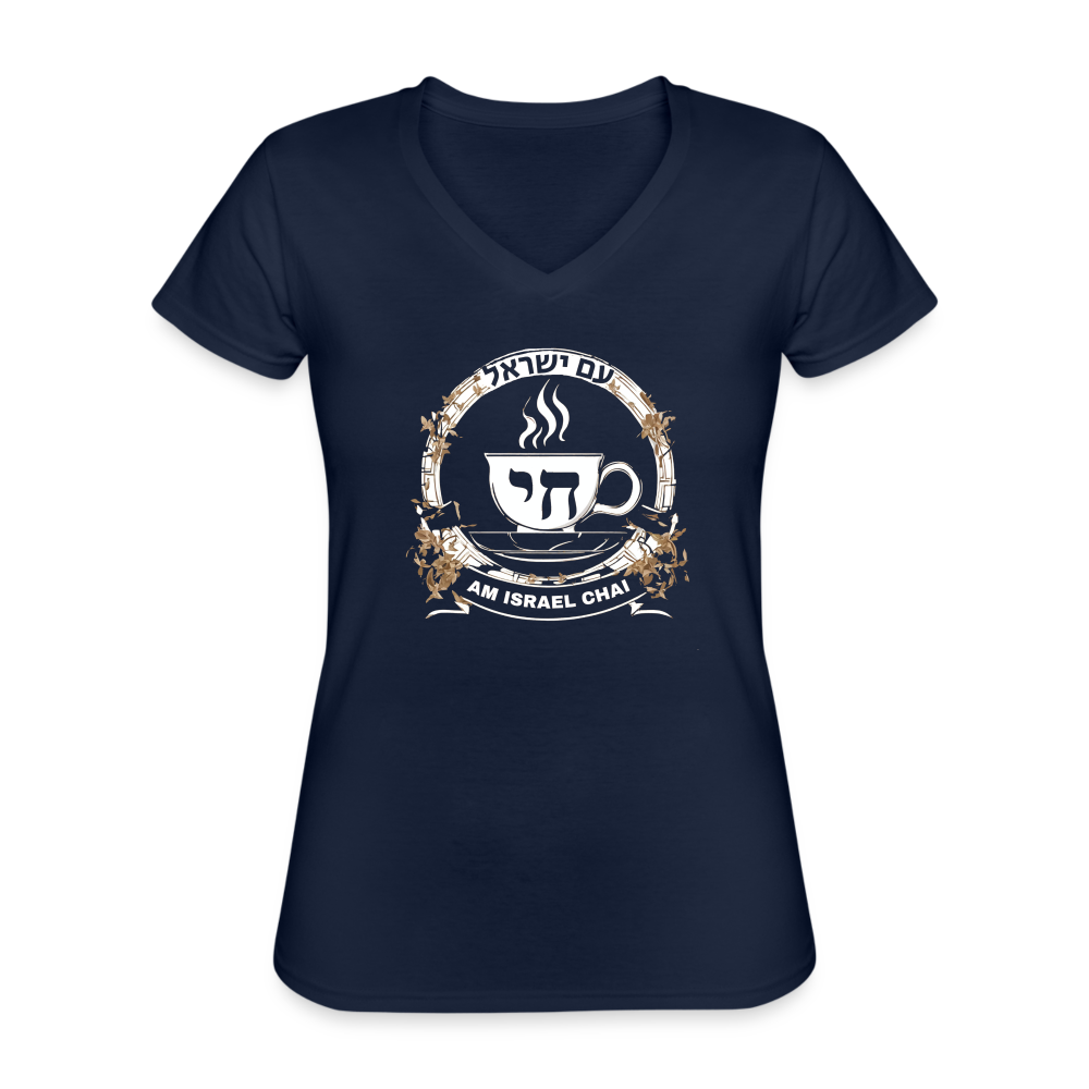 Am Israel Chai Women's V-Neck T-Shirt - navy