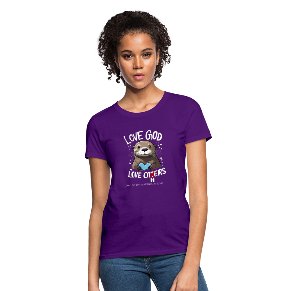 Love God Love Otters!! Women's T-Shirt (Dark) - purple