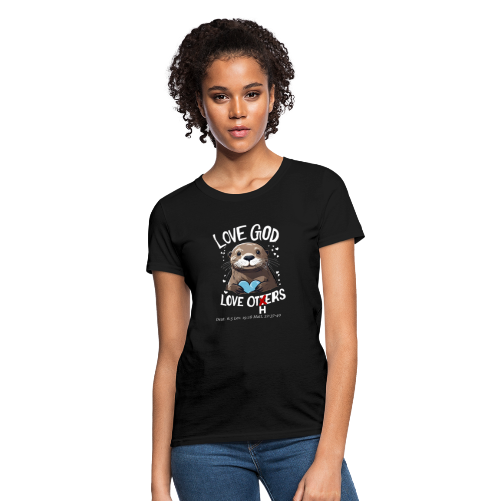 Love God Love Otters!! Women's T-Shirt (Dark) - black